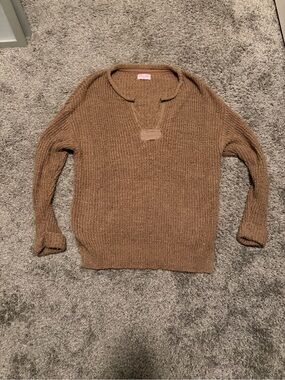 Pink Lily Brown V-Neck Knit Sweater